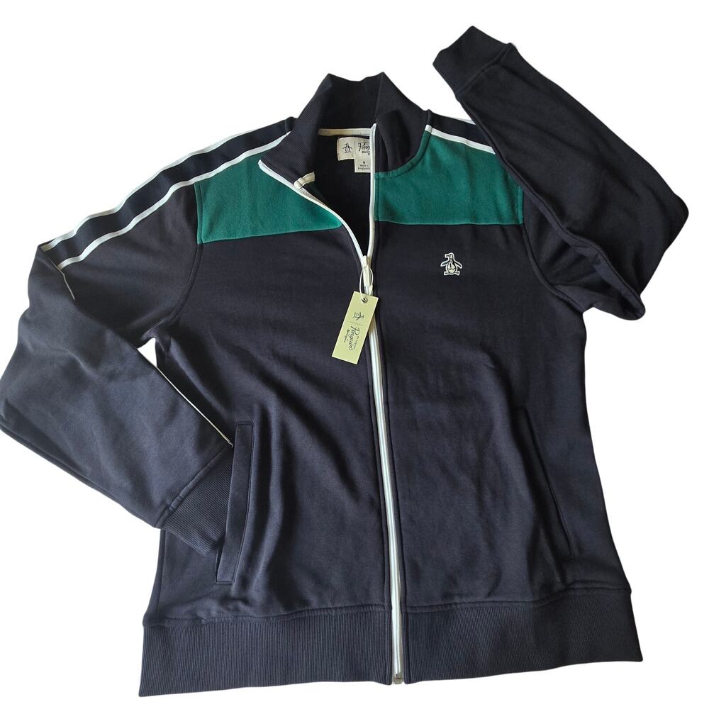 Original Penguin Track Jacket New Zip Men's Casual Soft Navy Green Sport Medium